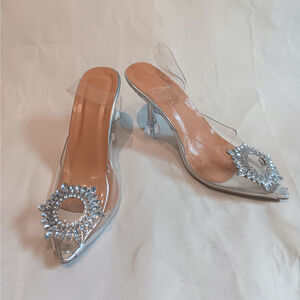 Clear high heels with jewel broach on toes size EU 37 (US 6-6.5)